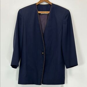 Vintage Lauren Jeffries Blazer Navy Women's Jacket Lined Waist Medium Work Suit